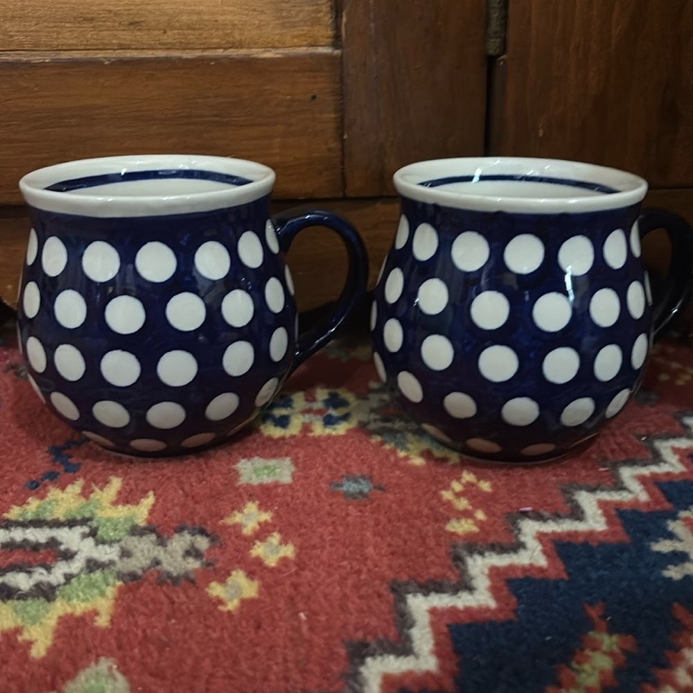 Polish Pottery Mug Set Polka Dots NWOT